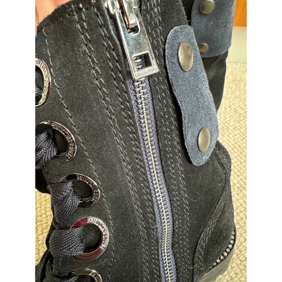 Zadig and Voltaire Navy & Black Joe suede lace up combat boots - Picture 5 of 7